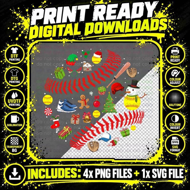 Funny Merry Christmas Softball Crewneck Sweatshirt Png SVG Digital Bundle