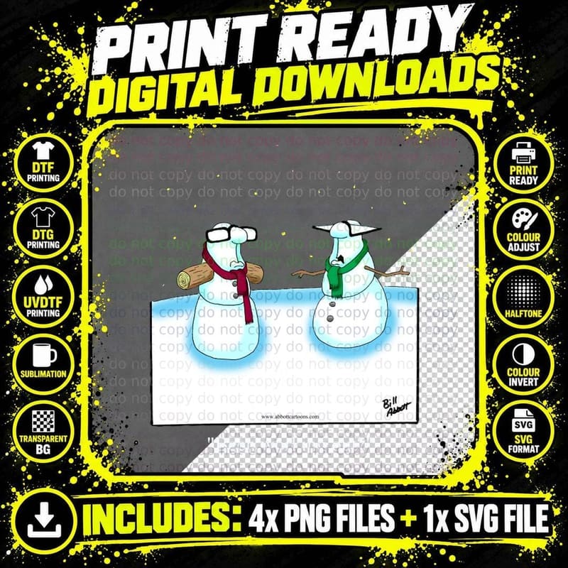 Funny Spectickles Christmas Snowman Cartoon T-Shirt Png SVG Digital Bundle