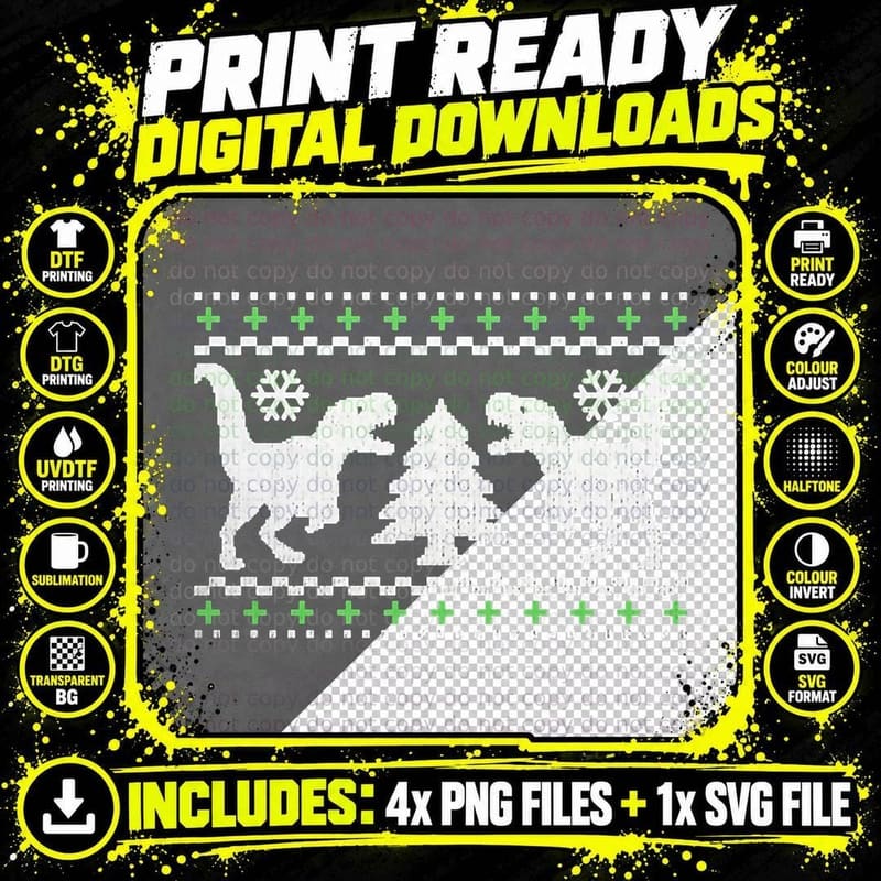 Funny Ugly T-REX Christmas Sweater T-Shirt Png SVG Digital Bundle