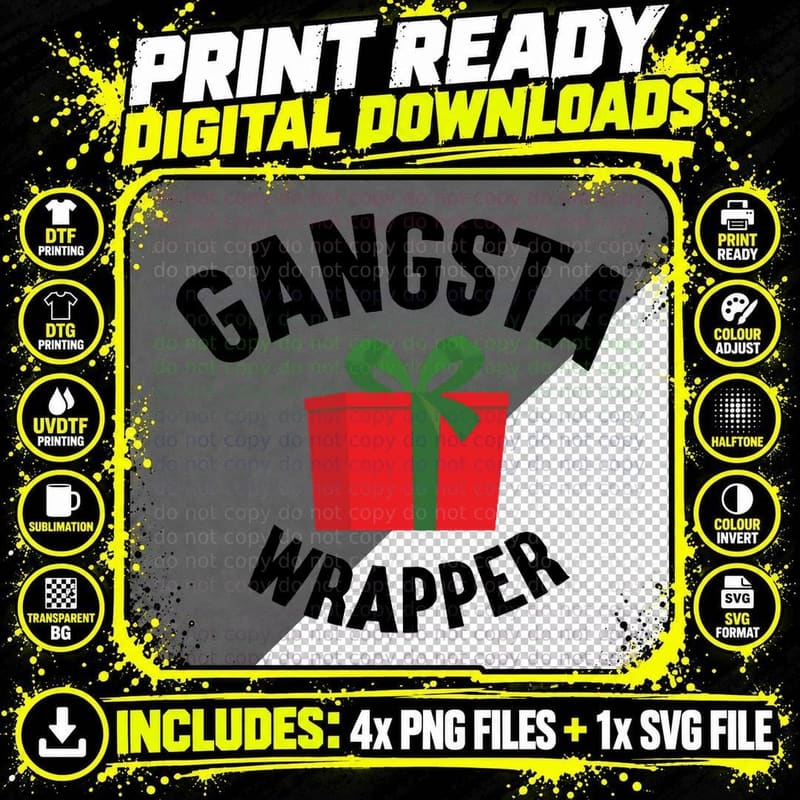 Gangsta Wrapper Christmas Graphic Crewneck Sweatshirt Png SVG Digital Bundle
