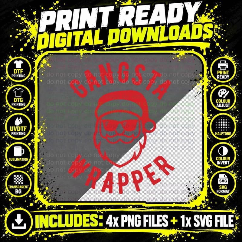 Gangsta Wrapper Christmas Santa Crewneck Sweatshirt Png SVG Digital Bundle