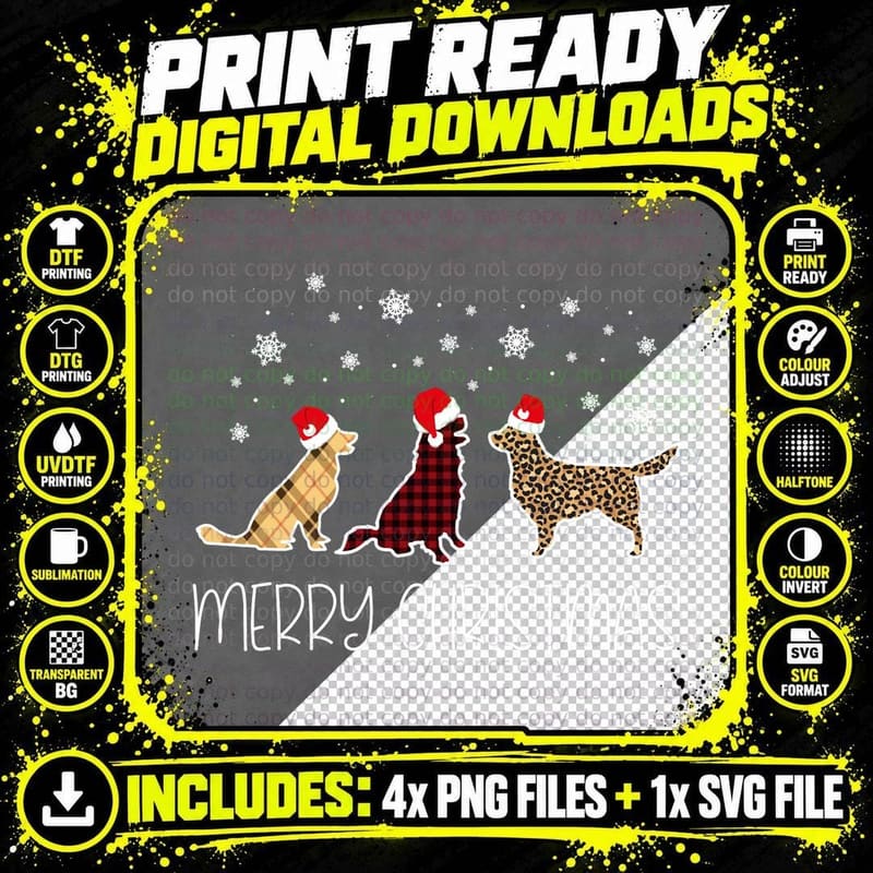 Golden Retriever Merry Christmas Plaid Leopard Dog X-Mas Png SVG Digital Bundle