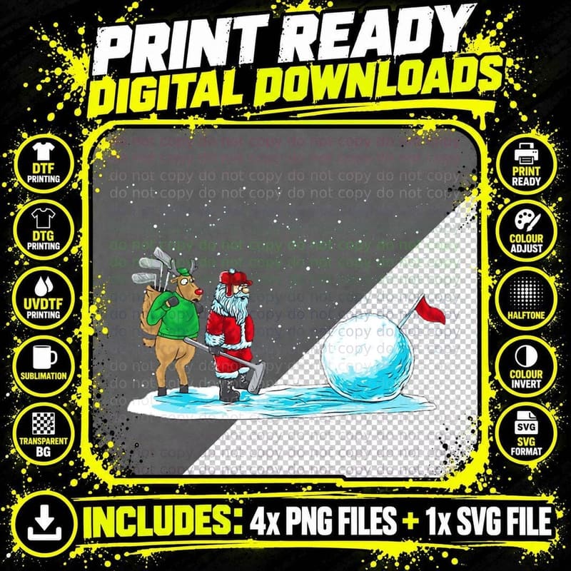 Golf Santa Claus Golfer Golfing Christmas T-Shirt Png SVG Digital Bundle