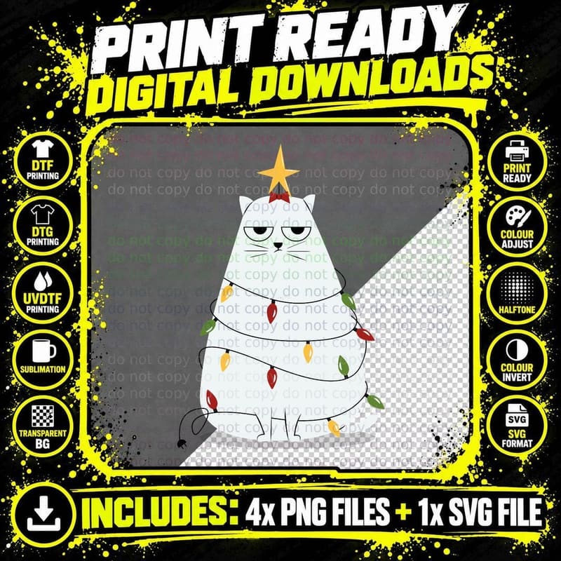 Grumpy Christmas Cat Classic T-Shirt Png SVG Digital Bundle