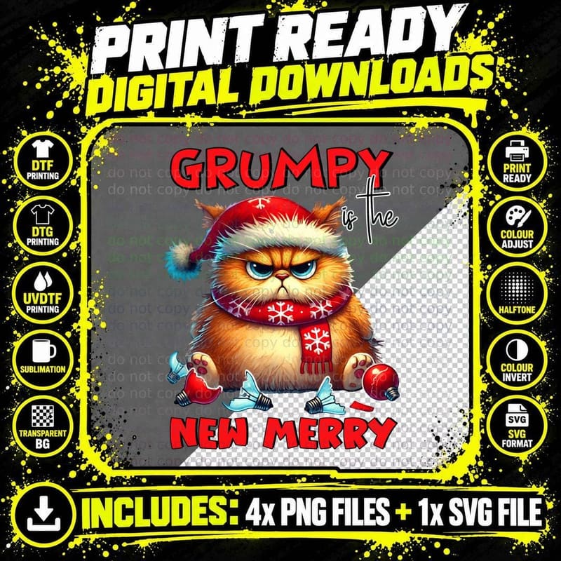 Grumpy Is the NEW MERRY Grumpy Cat in Santa Hat with Png SVG Digital Bundle
