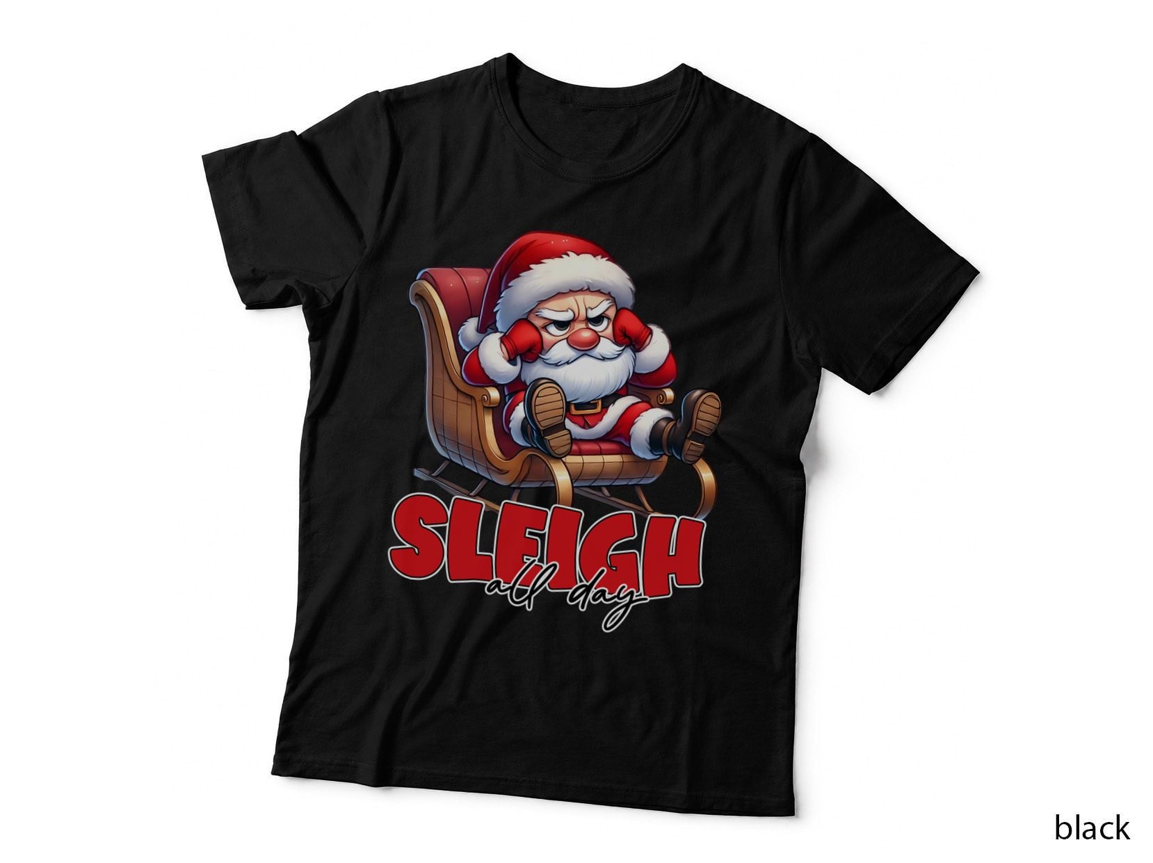 Grumpy Santa Sleigh All Day Funny Christmas Holiday Tired Claus T-Shirt