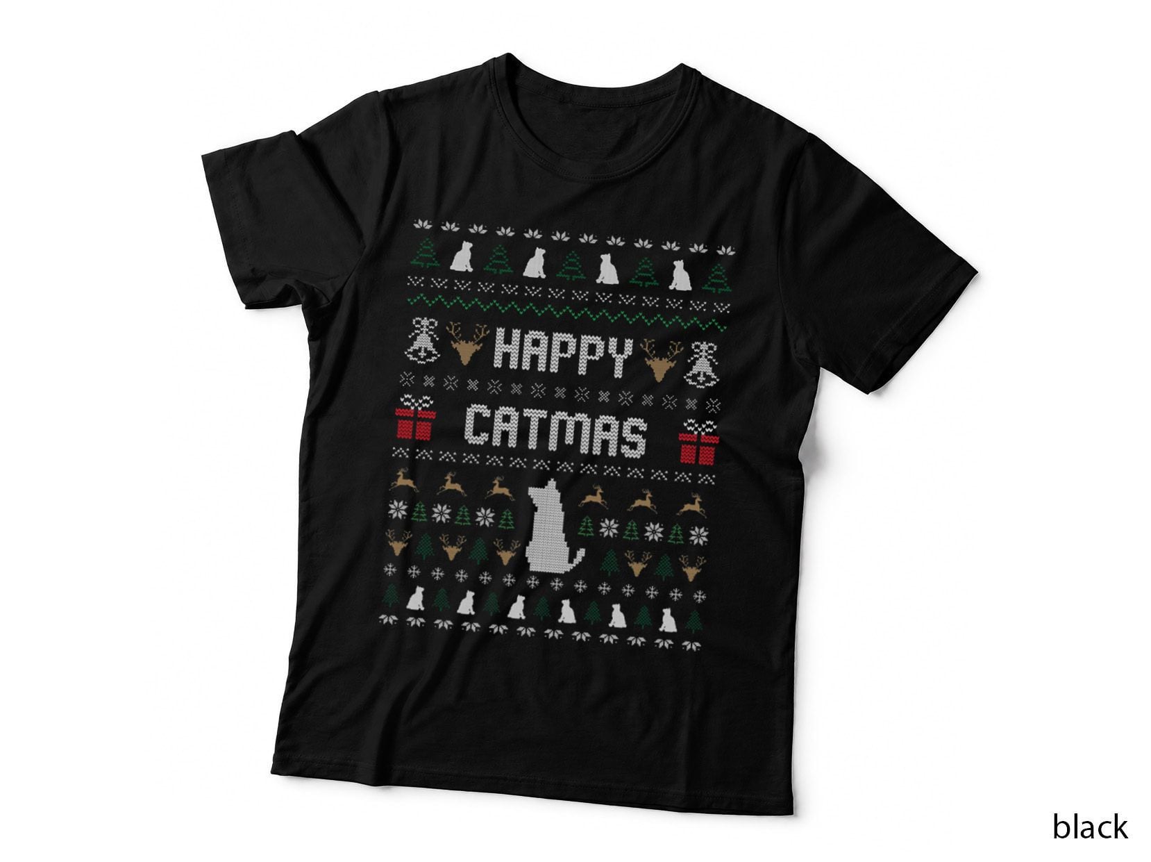 HAPPY Catmas Christmas Cute Cat Lover Ugly Sweater T-Shirt