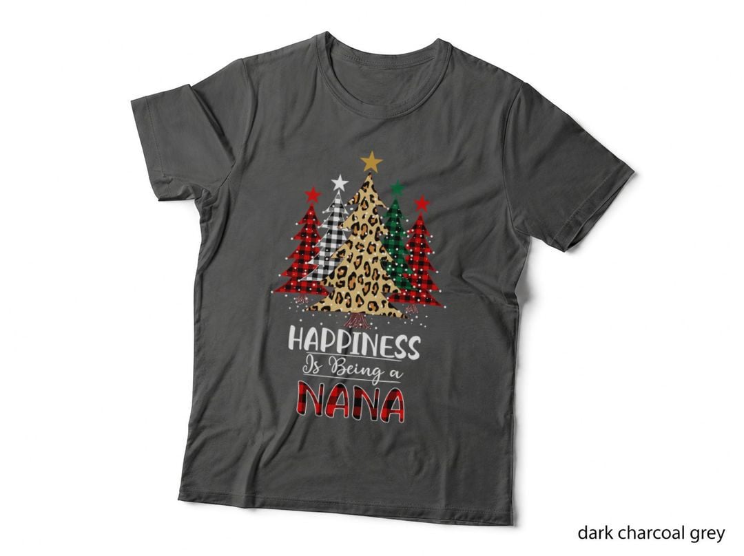 Happiness Is Being a Nana Christmas Tree Leopard Plaid 2019 Sweatshirt T-Shirt