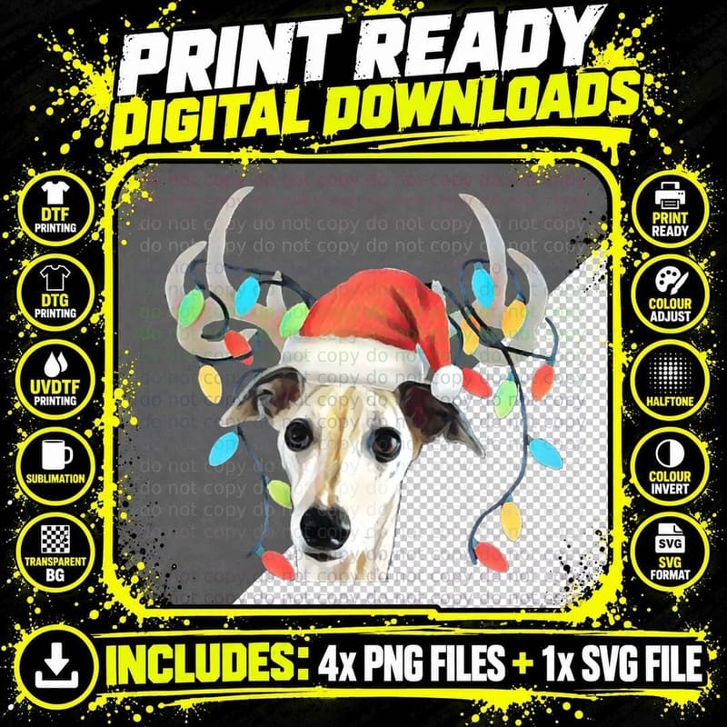 Happy Holidays Reindeer Hound Dog T-Shirt Png SVG Digital Bundle