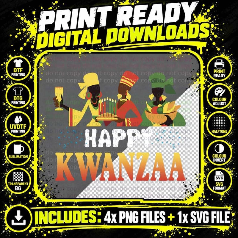 Happy Kwanzaa T-Shirt African American Holiday Gif Png SVG Digital Bundle