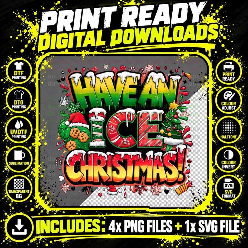 Have an Ice Christmas Funny Holiday Cookie Tree Lights Png SVG Digital Bundle