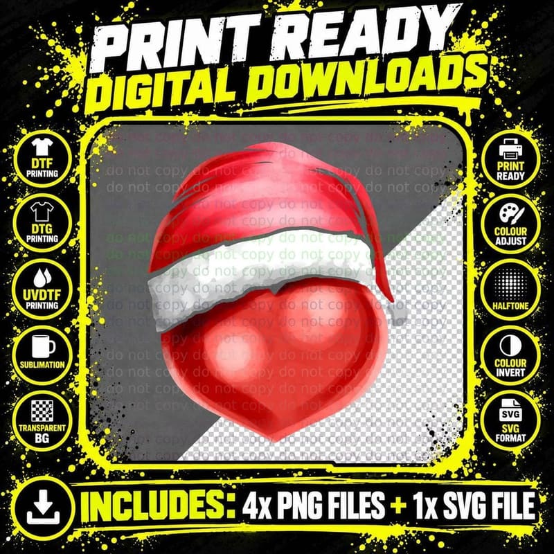 Heart with Santas Hat on Christmas Crewneck Sweatshirt Png SVG Digital Bundle