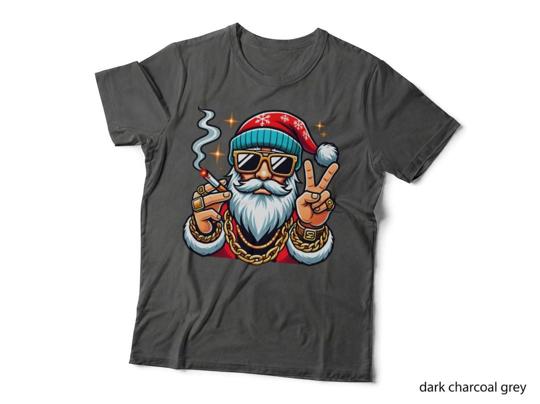 Hip Hop Gangsta Santa Claus Smoking Cigar Peace Sign T-Shirt