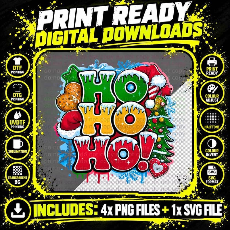 Ho Ho Ho Funny Santa Christmas Holiday Cheer Festive Png SVG Digital Bundle