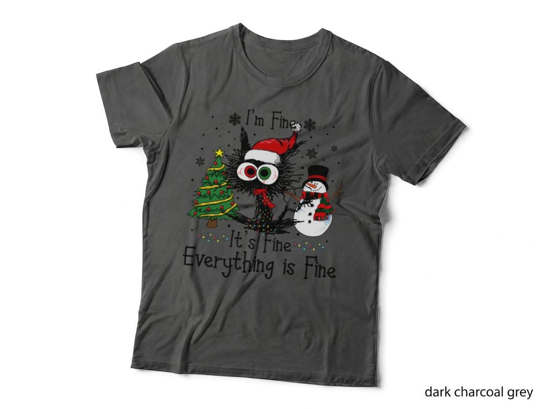 Holiday Chaos Cat, It's Fine I'm Fine Funny Christmas Stress Relief Gift T-Shirt