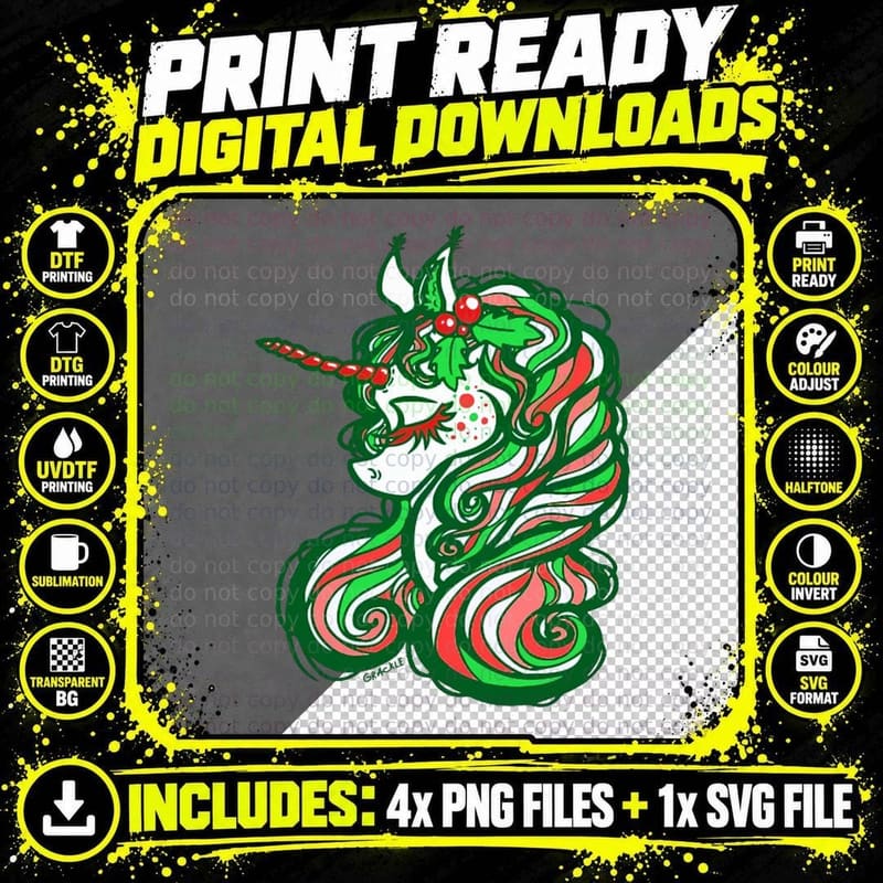Holly Jolly Unicorn Crewneck Sweatshirt T-Shirt Png SVG Digital Bundle