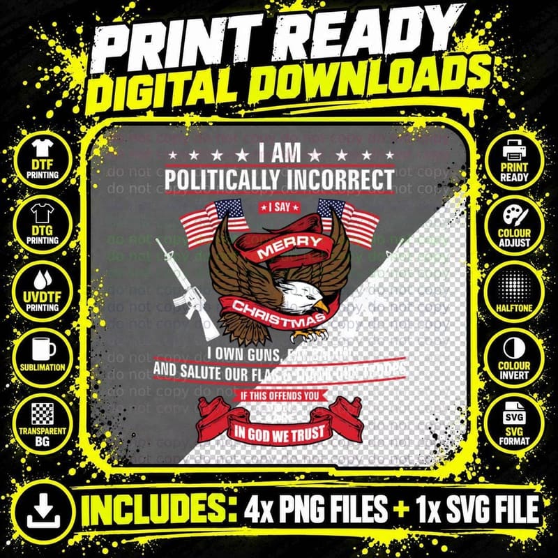 I AM Politically Incorrect' Funny Christmas Political Png SVG Digital Bundle