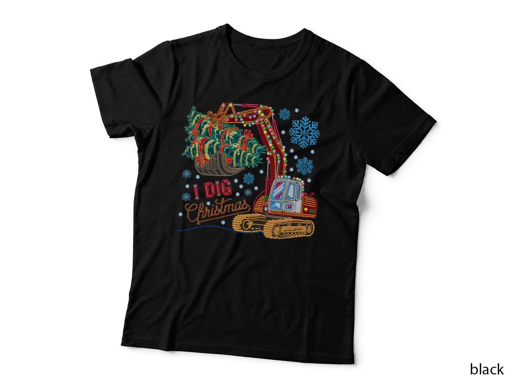 I Dig Christmas Excavator Construction Machine Christmas Trees Lights T-Shirt