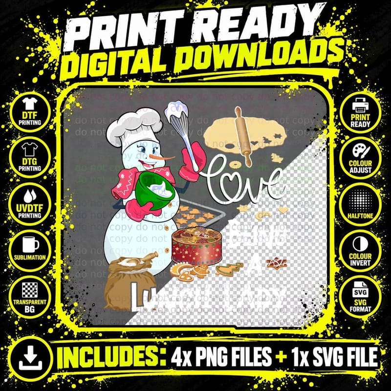 I Love Being a Lunch Lady Snowman Christmas Funny Gift Png SVG Digital Bundle