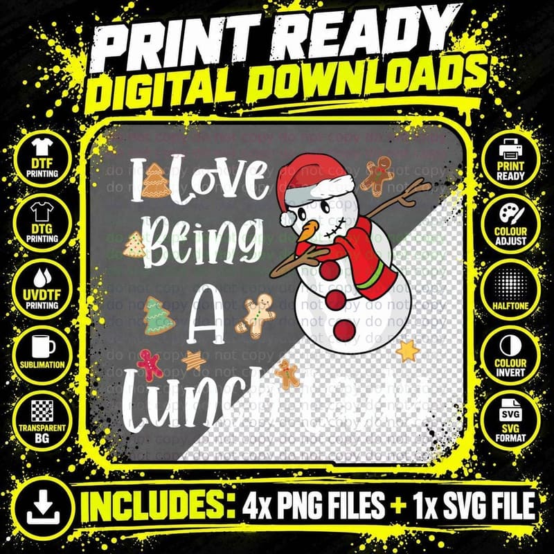 I Love Being a Lunch Lady Snowman Dab Christmas Dabbing Png SVG Digital Bundle