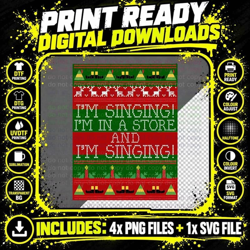 I'm Singing Elf Quote Christmas Knit T-Shirt Png SVG Digital Bundle