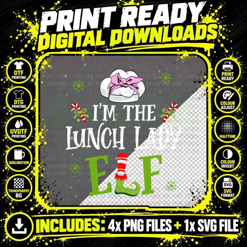 I'm the Lunch Lady Elf Xmas Family Matching Christmas Png SVG Digital Bundle