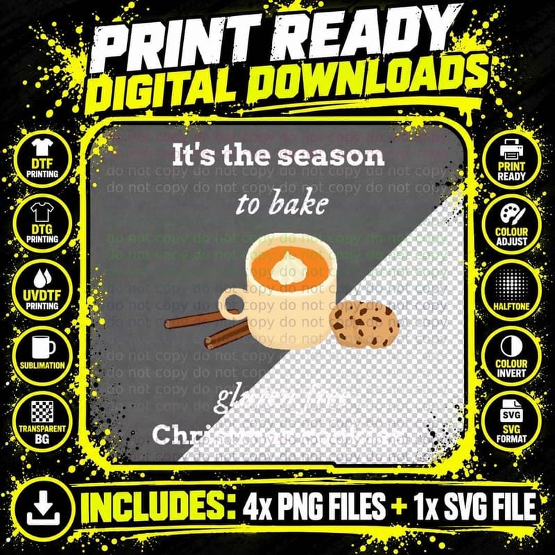 It's the Season to Bake Gluten Free Christmas Cookies Png SVG Digital Bundle