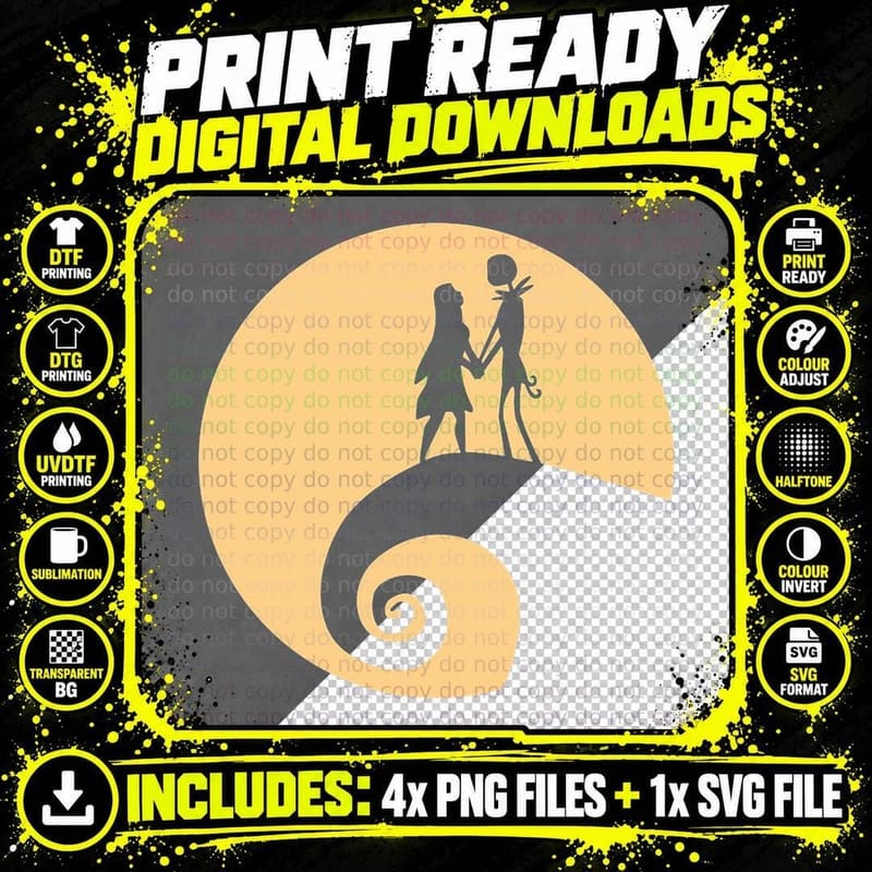 Jack and Sally Crewneck Sweatshirt T-Shirt Png SVG Digital Bundle