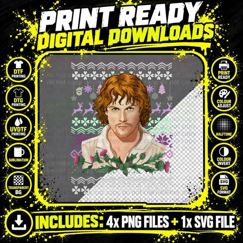 Jamie Fraser Ugly Christmas Sweater T-Shirt Png SVG Digital Bundle