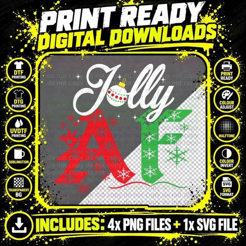 Jolly AF Merry Christmas Shirt Crewneck Sweatshirt Png SVG Digital Bundle