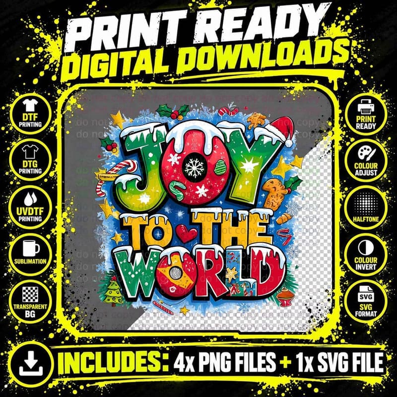 Joy to the World Christmas Holiday Festive Family Png SVG Digital Bundle