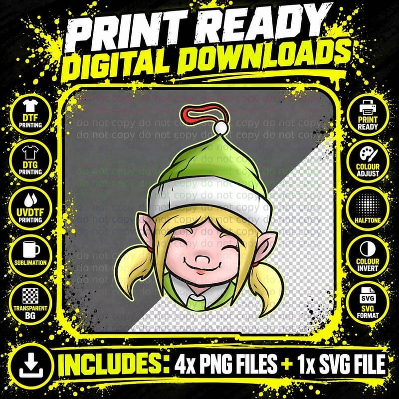 Kawaii Xmas Christmas Tree Ball Globe Female Elf Png SVG Digital Bundle