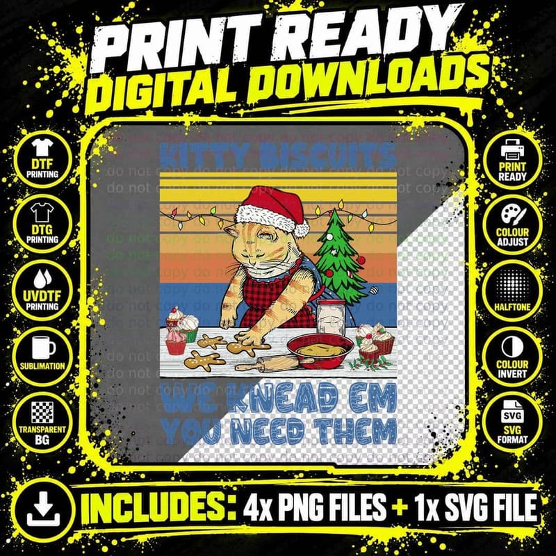 Kitty Biscuits Funny Christmas Cat Baking Gingerbread Png SVG Digital Bundle