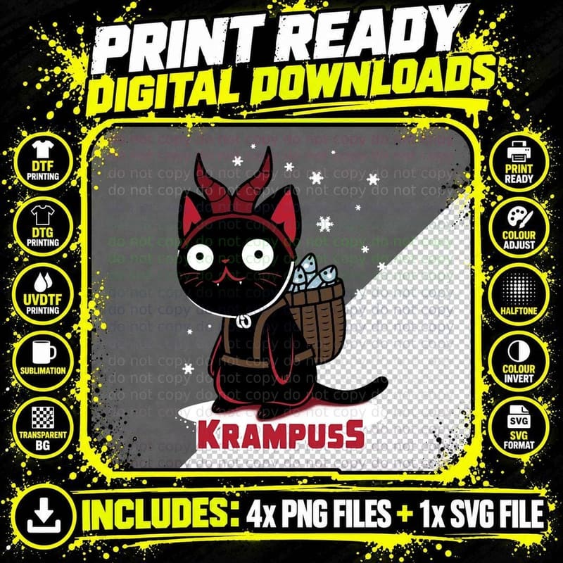 Krampuss Cute Christmas Krampus for Cat Lovers T-Shirt Png SVG Digital Bundle
