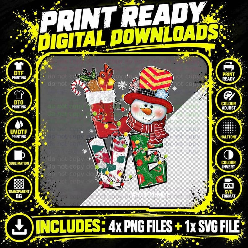LOVE Lunch Lady Life Snowman Matching Christmas Pajama Png SVG Digital Bundle