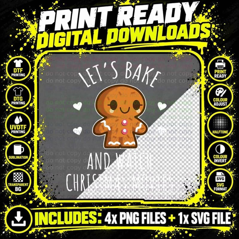 Let's Bake and Watch Christmas Movies T-Shirt Png SVG Digital Bundle
