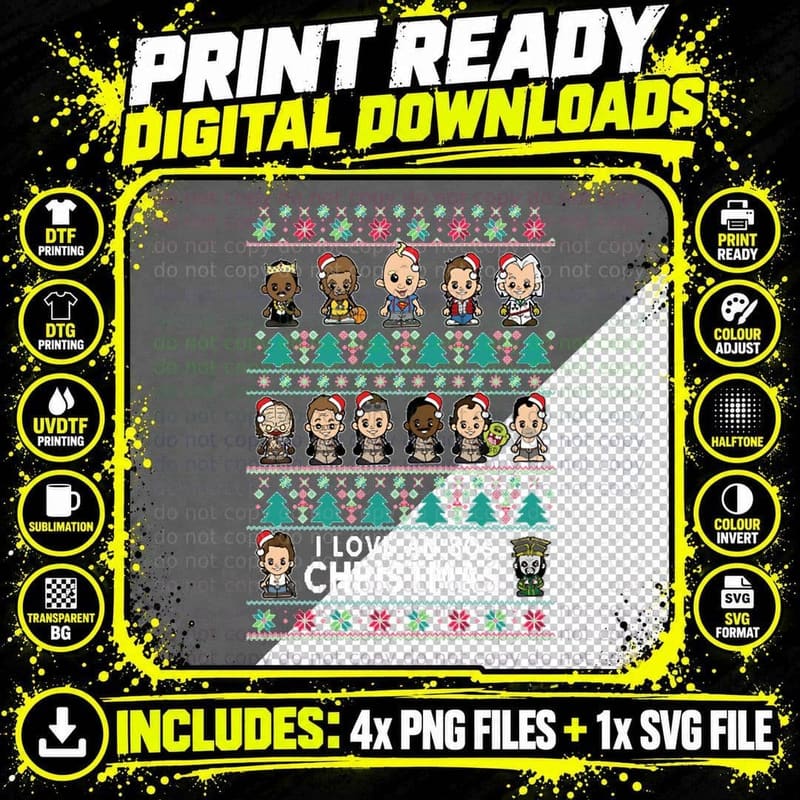 Lil 80s Christmas Jumper Crewneck Sweatshirt Png SVG Digital Bundle