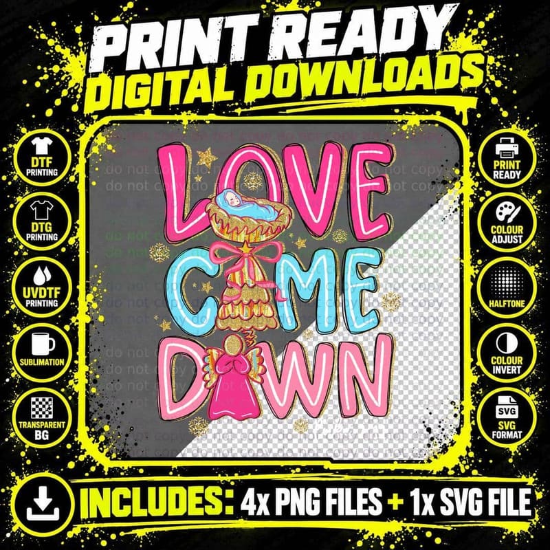 Love Came Down Luke 211 Jesus Nativity Christmas Angel Png SVG Digital Bundle