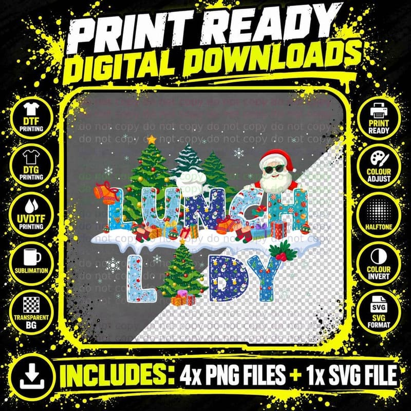 Lunch Lady Christmas Santa Matching Xmas Lunch Lady Png SVG Digital Bundle