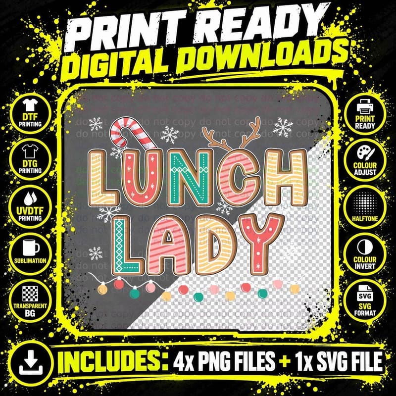 Lunch Lady Christmas School Cafeteria Worker Xmas Party Png SVG Digital Bundle