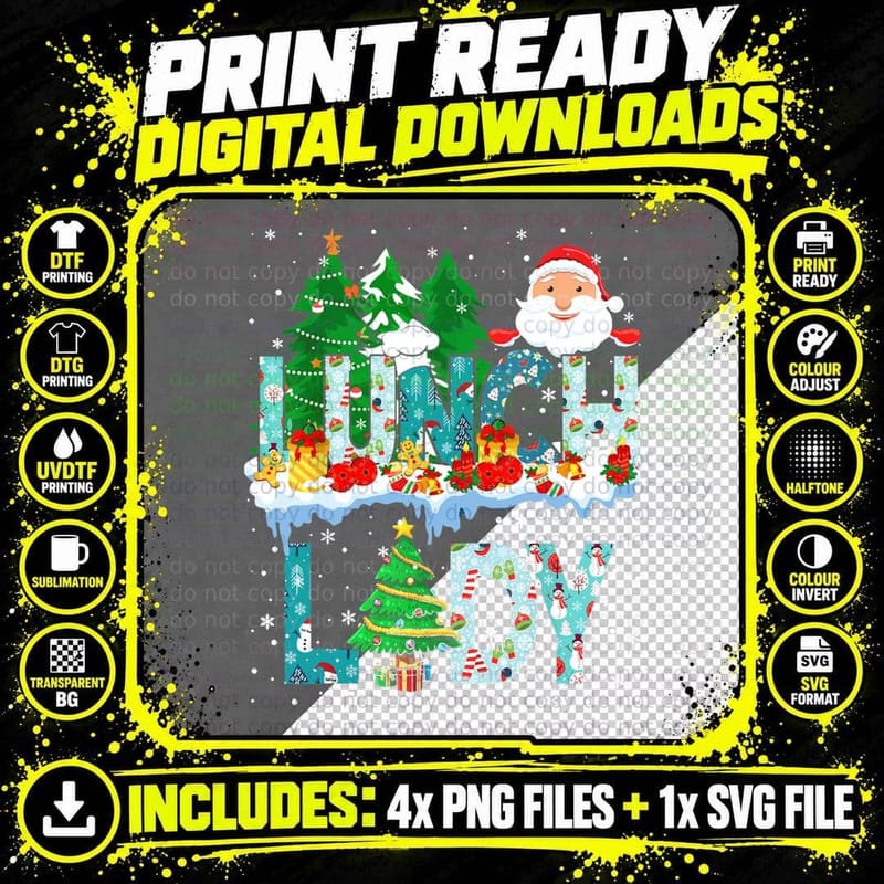Lunch Lady Christmas Tree Santa Matching Xmas Lunch Lady Png SVG Digital Bundle