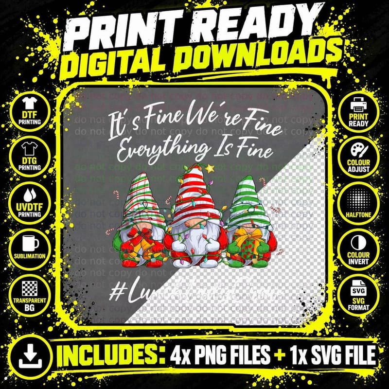 Lunch Lady Crew Everything Is Fine Christmas Gnomie Png SVG Digital Bundle