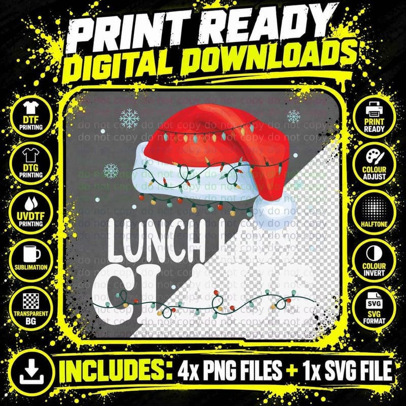 Lunch Lady Santa Claus Christmas Funny Matching Costume Png SVG Digital Bundle