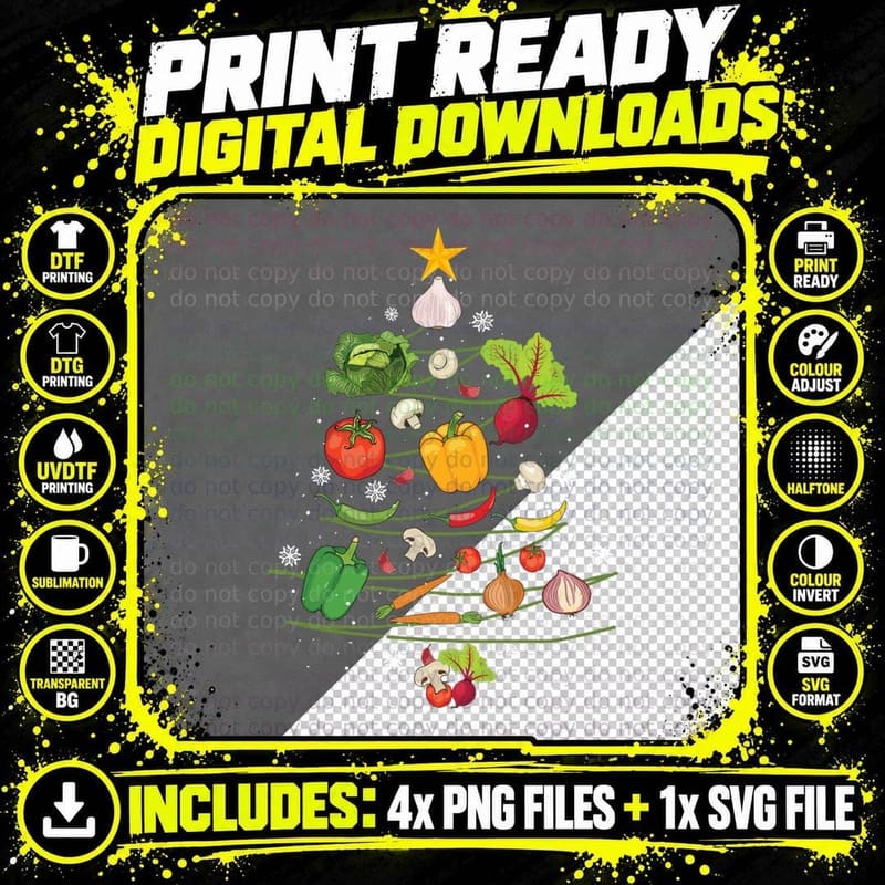 Lunch Lady Vegetable Food Christmas Tree Funny Xmas Png SVG Digital Bundle