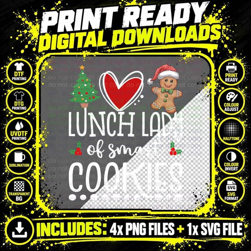 Lunch Lady of Smart Cookies Christmas Gingerbread Gift Png SVG Digital Bundle