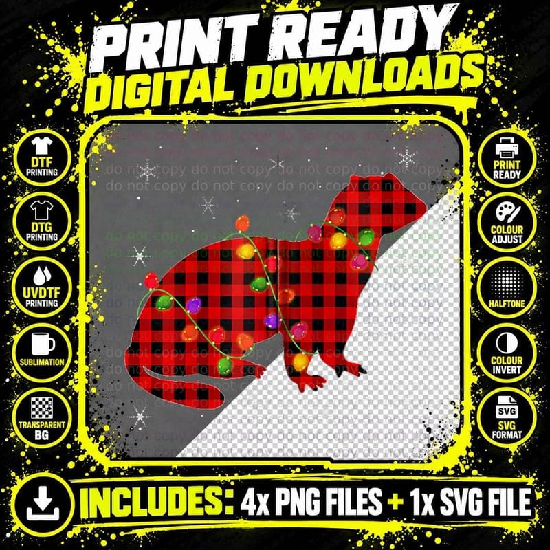 Matching Family Buffalo Plaid Ferret Christmas Pajama Png SVG Digital Bundle