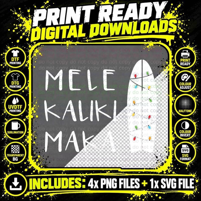 Mele Kalikimaka Hawaiian Christmas Surfboard Crewneck Png SVG Digital Bundle
