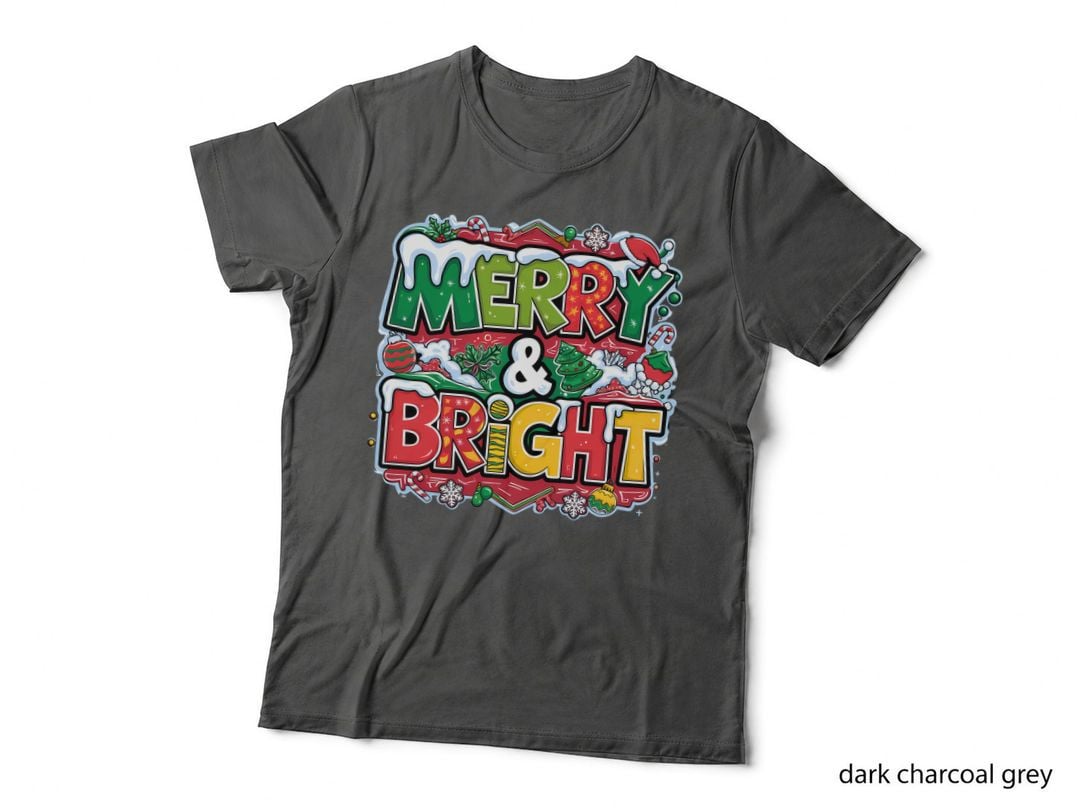 Merry & Bright Colorful Christmas Graffiti Doodle T-Shirt