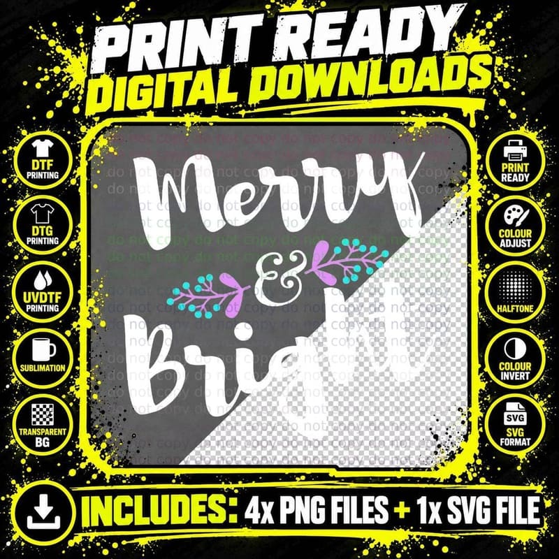 Merry & Bright Crewneck Sweatshirt T-Shirt Png SVG Digital Bundle