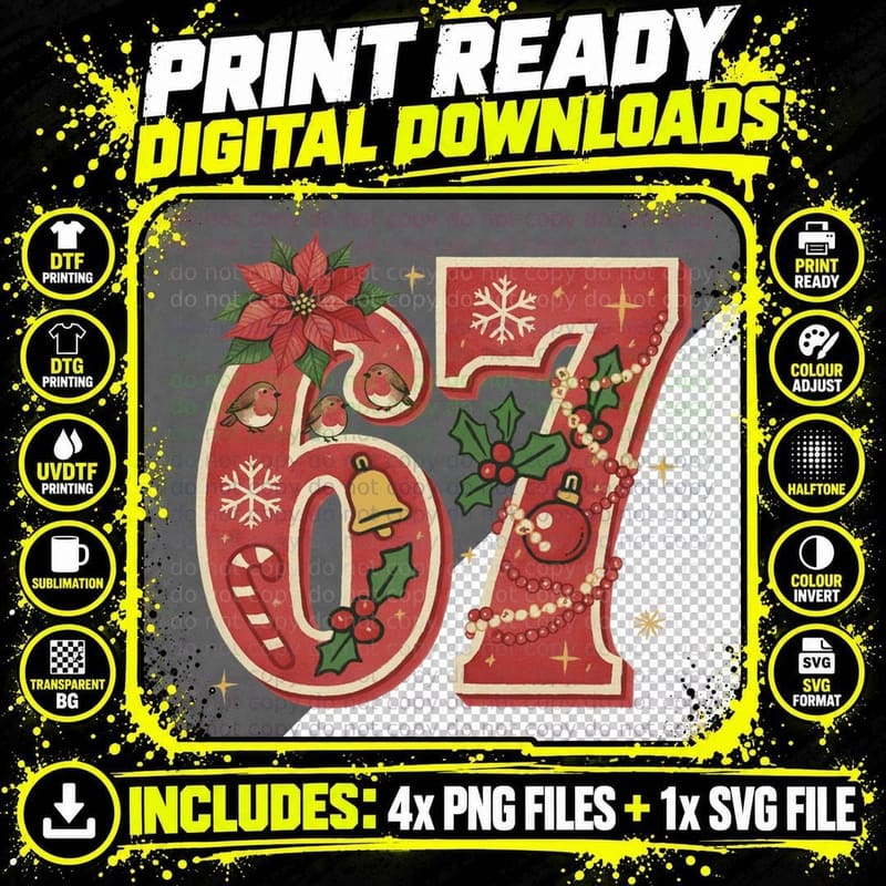 Merry 67 Christmas Viral 6-7 Meme Funny Six Seven T-Shirt Png SVG Digital Bundle